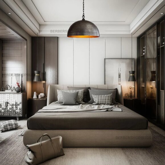 Set of 2 brass dome pendant light, Hanging Lamp , Lampshades Lighting, Art Deco - Picture 3 of 10